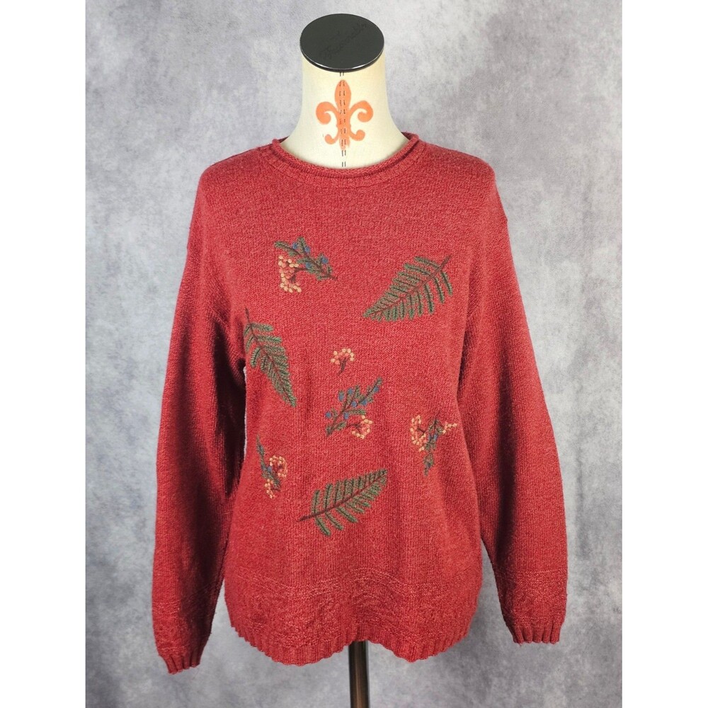 VTG Company Collection Womens M Red Knit Embroidered Sweater Fall  Acrylic USA